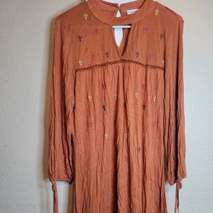 Hannah embroidery dress Wester Style Youth Womens Brown